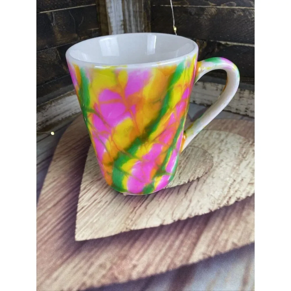 Neon Colors Tie Dye Style Coffee Tea Cup Mug Handmade Epoxy Resin Mug 14 oz